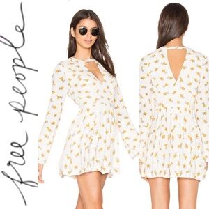 Free People Tegan Floral Printed Dress long sleeve white keyhole tunic mini